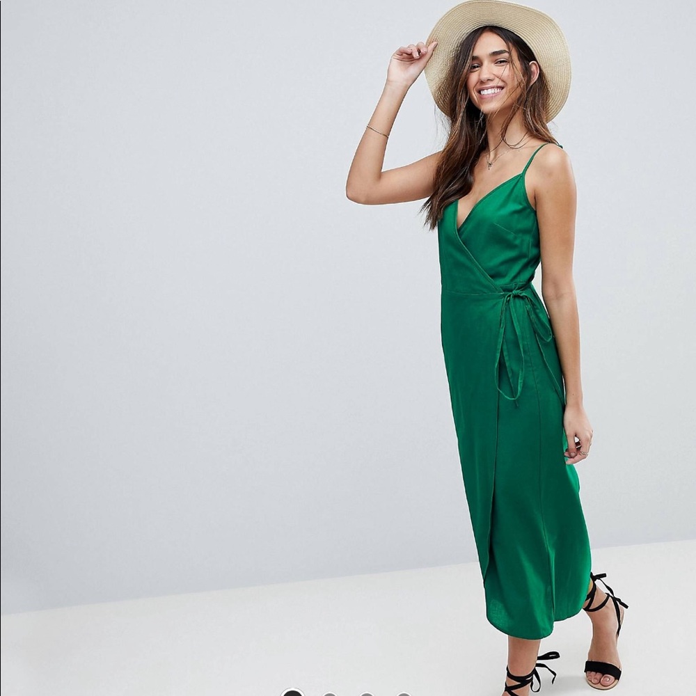 ASOS - green linen wrap midi dress